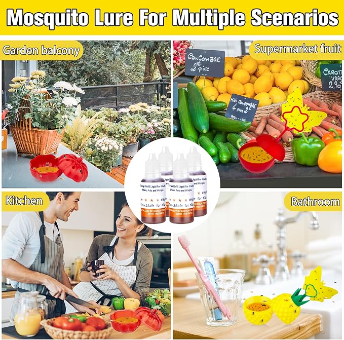 Fruit Fly Trap Refill Liquid, Effective Gnat Killer&Fruit Fly Catcher Bait Refill, Long-Lasting Fruit Scented Ants Attractant for Kitchen Bathroom Living Room Use, Safe Near Food (4 Pack)