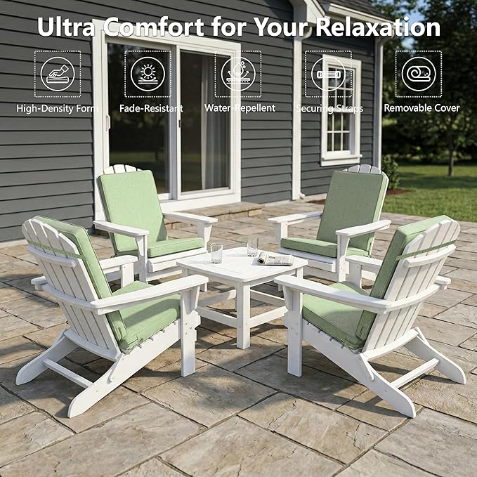 Adirondack Chair Cushions Set of 4 - Removable Covers, Water-Repellent & Fade-Resistant Faux Linen, Securing Straps, Non-Slip Bottom, Fit for Most Outdoor Adirondack & Rocking Chairs - Sage Green