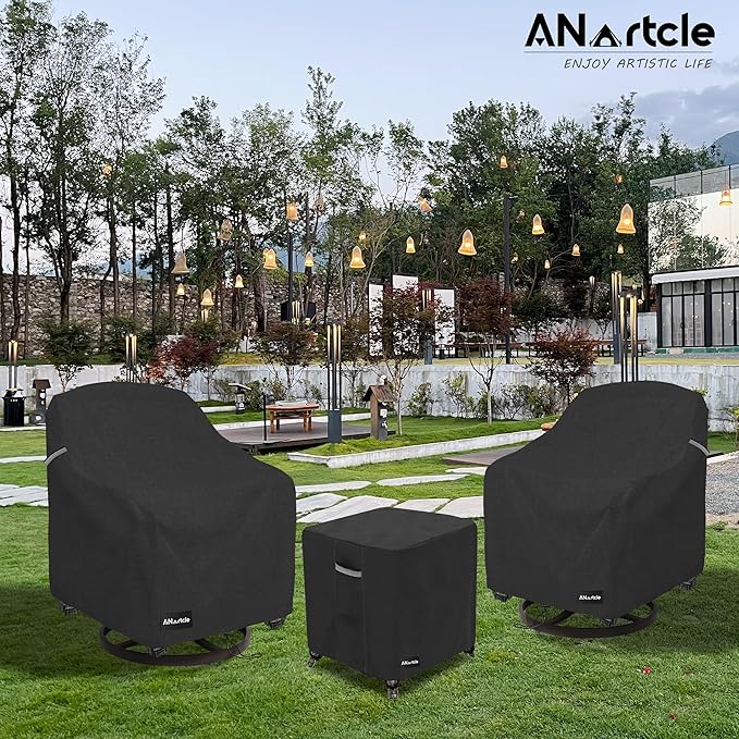 ANartcle 3 Pieces Patio Bistro Sets Cover,600D Waterproof Heavy Duty Patio Furniture Covers,Includes 2 Outdoor Swivel Chair Covers and 1 Patio Wicker Side Table Cover(Black)