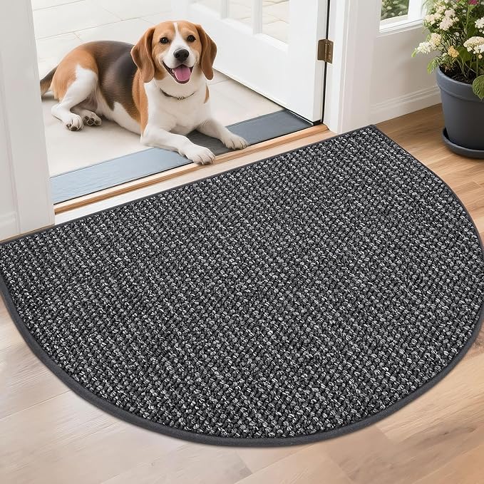 BEQHAUSE Dirt Trapper Door Mat 26" x 40" Half Circle Non-Slip Washable Doormats Entrance Rugs Absorbent Welcome Low Profile Floor Mats for Front Back Door and Entryway, Charcoal