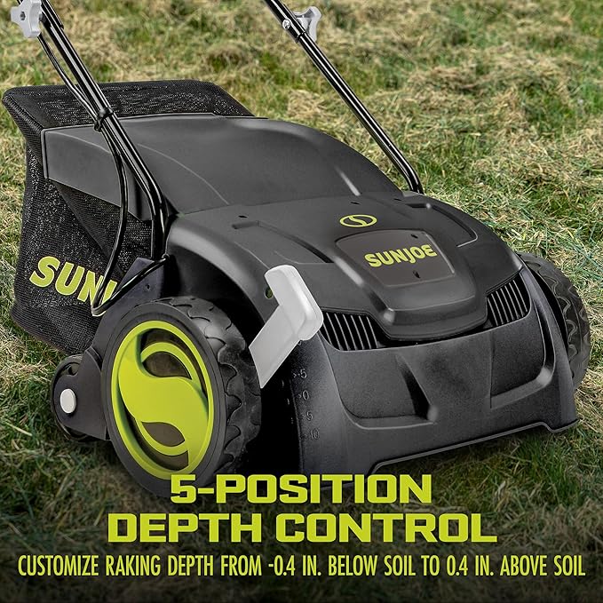 Sun Joe Corded Electric Dethatcher & Scarifier with 8-Gal Bag, 12.6-Inch Cutting Width, 12-Amp Motor - Heavy-Duty Yard Trimmer for Gardening Care and Lawn Maintenance, AJ801E