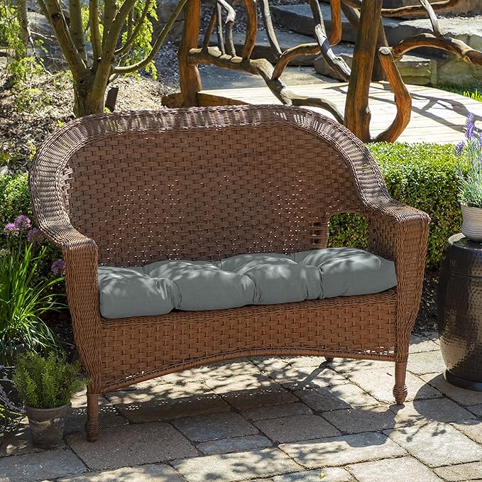 Arden Outdoor Wicker Settee Cushion, 41.5 x 18, Rain-Proof, Fade Resistant Stone Grey Leala