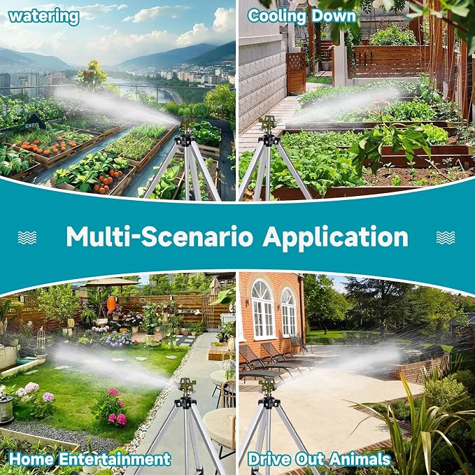 Impact Sprinkler Head on Tripod Base, Heavy Duty Lawn Sprinklers, 360 Degree Large Area Irrigation, Metal Sprinkler Nozzle with Solid Alloy Metal Extension Legs (36in)