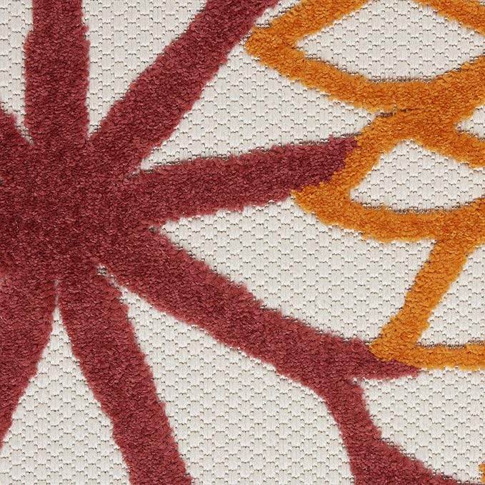 Nourison Home Aloha Indoor/Outdoor Red Multi Colored 3'6" x 5'6" Area Rug, Tropical, Botanical, Easy Cleaning, Non Shedding, Bed Room, Living Room, Dining Room, Deck, Backyard, Patio (3x5)
