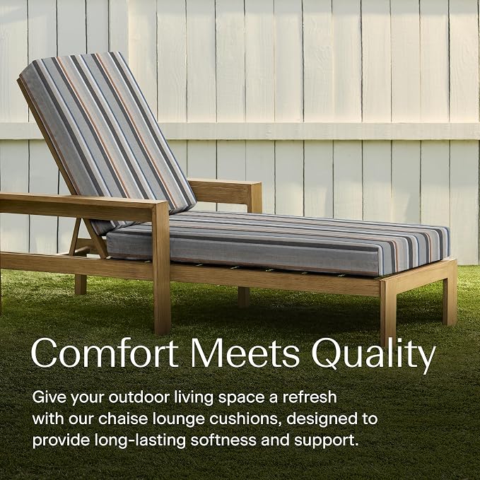 Honeycomb Outdoor Chaise Lounge Cushion for Patio Furniture, Water & Fade Resistant, Removable Cover, 21.5 x 70, Heritage Stripe Stone Beige