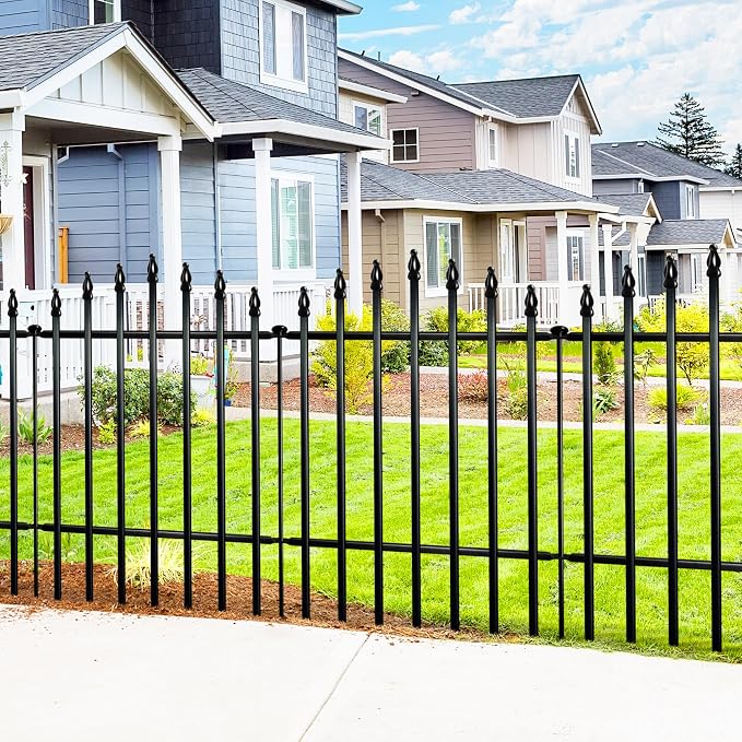 Thealyn Metal Garden Fence Panels 32" H x 24" W (5 Panels, 10 Ft Total) No Digging Decorative Garden Border Fence, Rust-Resistant Black Landscape Edging for Flower Beds, Yard, Patio
