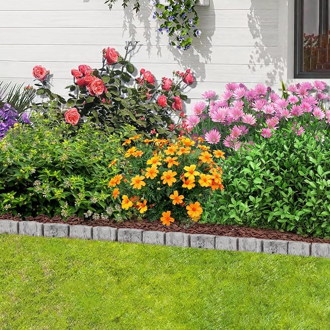 Landscape Edging Garden Edging Border Faux Stone Edging,91FT x 2.75 in Tall Decorative Stone-Look Garden Border for Flower Bed Edging,Yard Edging,Lawn Trees and Gardens,with Anchoring Spikes,Gray