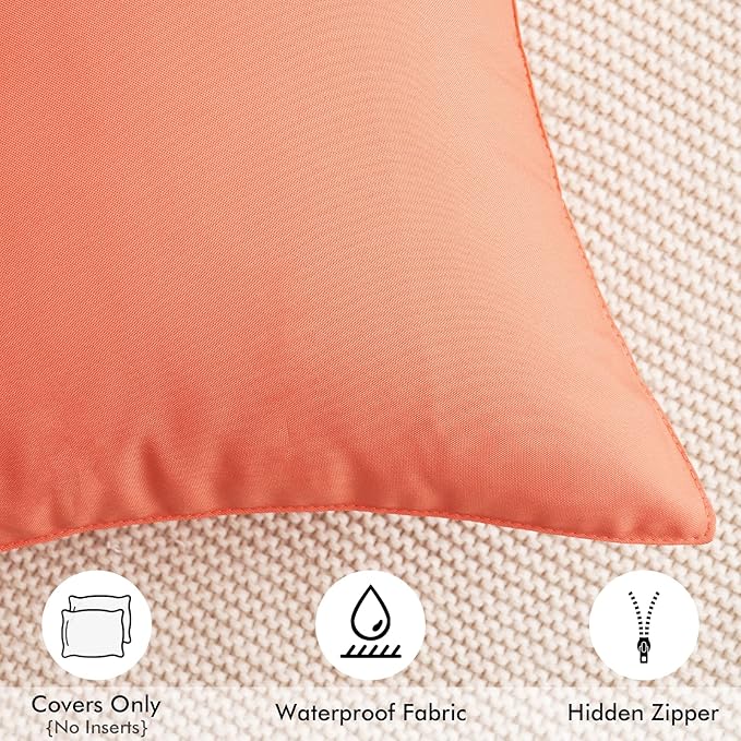 MIULEE Pack of 2 Decorative Outdoor Waterproof Pillow Covers Square Garden Cushion Sham Throw Pillowcase Summer Shell for Patio Tent Couch 18x18 Inch Coral Red
