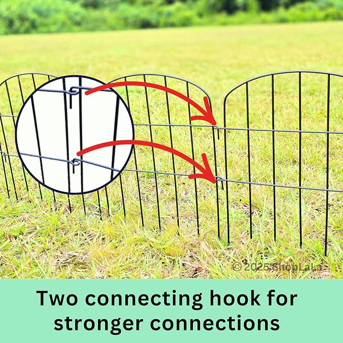 ShopLaLa Garden Fence (10 Panels) 12in(L) x 16.5in(H) Animal Barrier Fencing for Dogs, Rustproof Metal Wire Decorative Flower Bed Edging for Landscape Patio Outdoor Decor, Tall Large Yard Black Fences