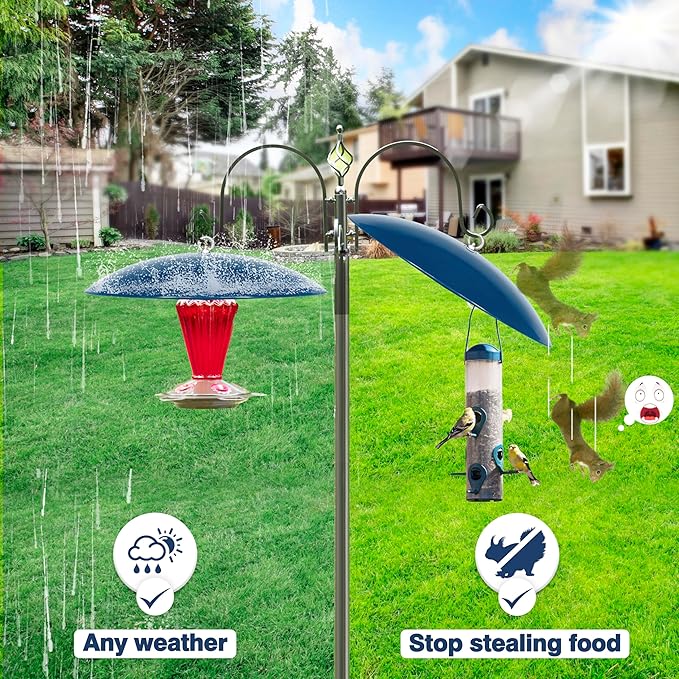 Bird Feeder Dome Guard,Squirrel Baffle for Hanging Feeder,13-Inch Cover for Shepherd's Hook in the Outdoors,Smart Birds Feeder's Umbrella(Blue), 2 Pack