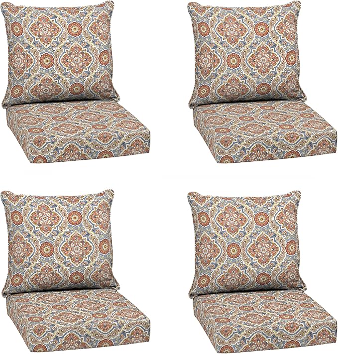 Arden Outdoor Deep Seat Cushion Set (4-Pack), 24 in x 24 in, Weather-Proof, Rain-Proof, Fade Resistant Patio Cushion for Chair, Sofa, and Couch Global Vintage Medallion