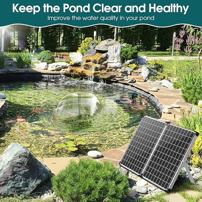 Antfraer 70W Solar Pond Filter with Water Pump, Solar Fountain Pump with Pond Filter Adjustable Flow, Pond Filter Box with Filter Medias for Outdoor Ponds Fish Tank Waterfall Water Features
