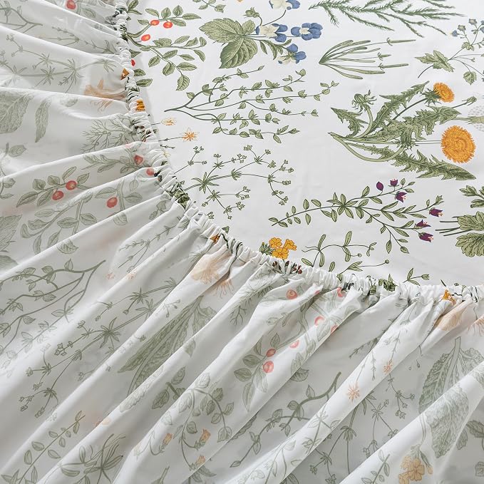 FADFAY 100% Egyptian Cotton Sheets Cal King Botanical Printed Floral Sheets Yellow Flowers & Leaves Pattern Farmhouse Bedding Soft and Breathable French Country Bedding 4Pcs Deep Pocket Sheet Set