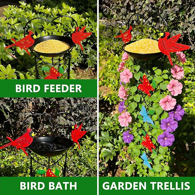 Bird Feeder with Garden Trellis for Climbing Plants Outdoor, Bird Bath with Metal Butterfly Decor for Garden Wild Birds
