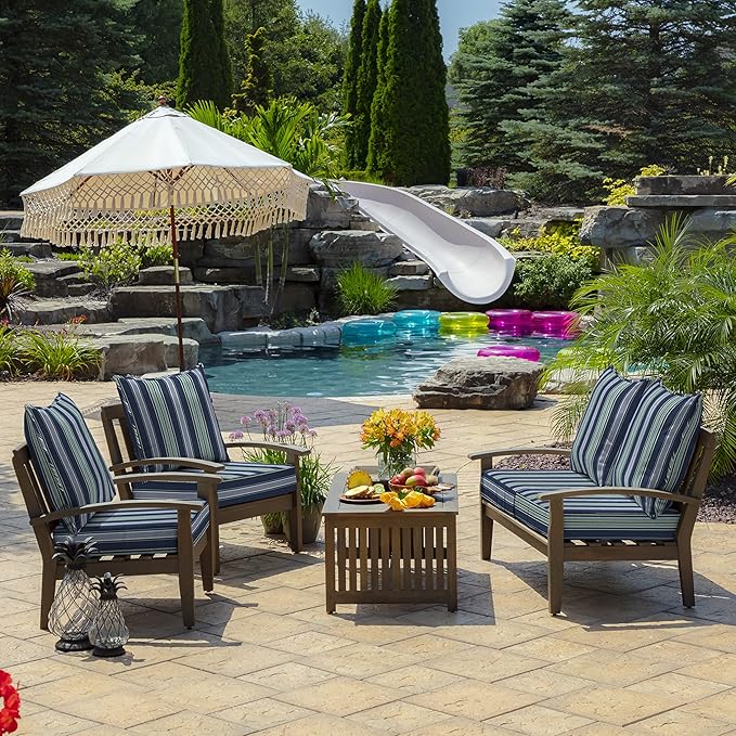 Arden Outdoor Deep Seat Cushion Set (4-Pack), 24 in x 24 in, Weather-Proof, Rain-Proof, Fade Resistant Patio Cushion for Chair, Sofa, and Couch Sapphire Aurora Blue Stripe