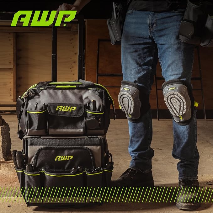 AWP Gel Stabilizer Non-Skid Knee Pads with Dual Layer Padding and Shock Stabilizer Caps for Flooring, Roofing, Decking for All-Day Support & Stability, Men and Women, One Size | L-22380-4