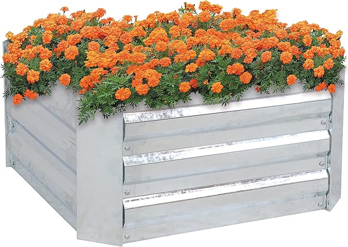 Sunnydaze Galvanized Raised Garden Bed Kit - 2x2x1 ft Outdoor Raised Garden Bed - Metal Planter Box for Vegetables, Flowers, Herbs - Silver - Square