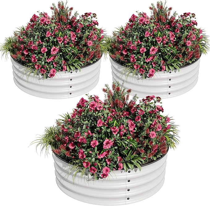 2 x 1FT Round Galvanized Raised Garden Bed – Metal Planter Box Kit with Rust & Corrosion Protection, Safe Rubber Edge, Open Bottom Design – Easy Assembly for Vegetables, Flowers, Fruits