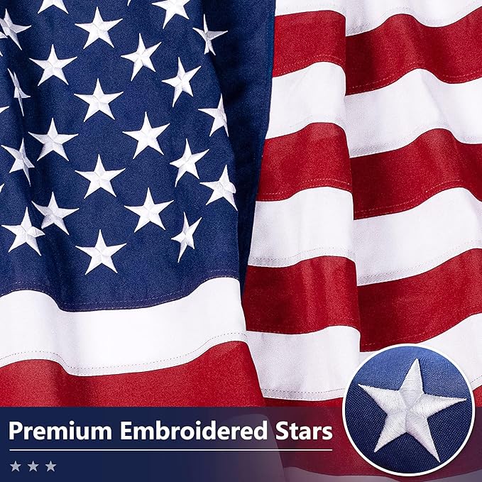 American Flag for Outside 2x3 Ft - TearProof Series Outdoor Use US Flags - Long Lasting, Fade Resistant - Thick Spun Polyester USA Banner - High Wind United States Flag - Embroidered Stars, Sewn Stripes, Brass Grommets