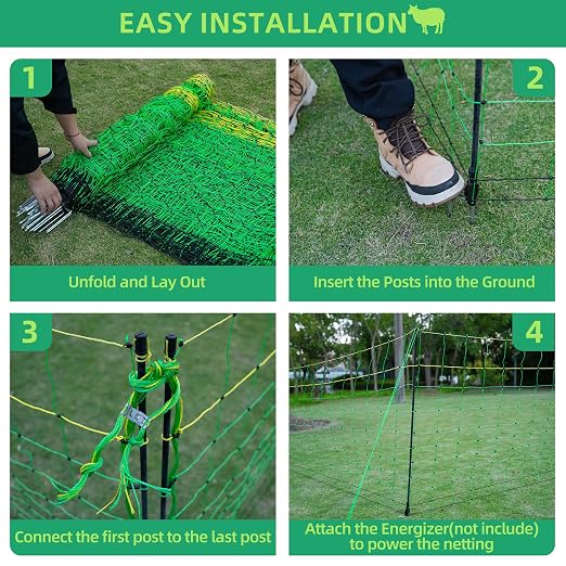 Electric Fence Netting, 35.4" H x 164' L, Portable Livestock Nets Mesh for Hog, Dogs, Deer, Goats, Electric Fencing for Backyards, Homesteaders, Farms, Ranches, Gardens
