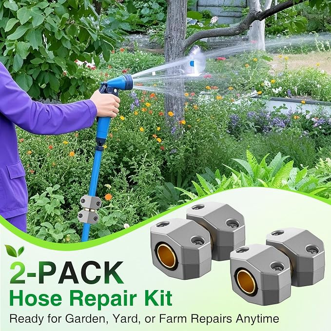 Dreyoo 2 Pack Metal Hose Mender for 5/8” and 3/4” Hoses, Aluminum & Brass Heavy Duty Hose Repair Kit, Easy to Use Mender, Leakproof Connection Design