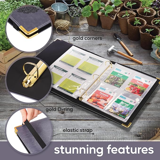 Create-ables Willow and Wildflower Garden Seed Organizer Binder, Seed Storage Organizer, Garden Binder Book for Packet Storage Catalog Can Store 120 Packets with Dibber and Widger (Slate Blue)