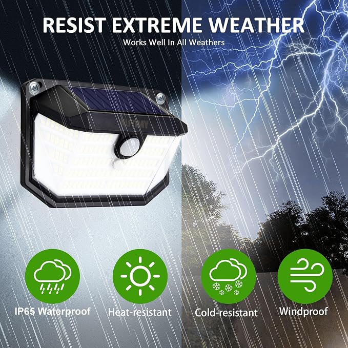 Solar Outdoor Lights, 230 LED with Motion Sensor and 3 Modes, IP65 Waterproof, 270° Wide Angle Light, Easy-to-Install Intelligent Security Wireless Wall Lights for Patio, Garden, Fence(2 Pack)