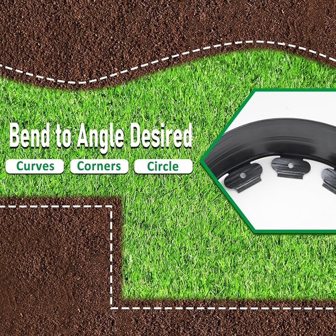 Hugeleaf Landscape Edging Border 60 Feet with 72pcs Spikes, 4inches Flexible Plastic Garden Edging for Landscaping, Lawn, Flower Bed, Yard（Black）