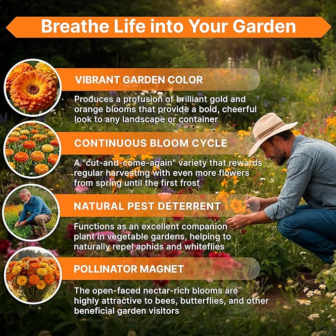 Calendula Seeds Pack 4 oz - Over 13,000 Non-GMO Heirloom Calendula Seeds for Planting Indoor & Outdoor Gardening, Flower Seed for Planting Home and Garden, Flowers Seed in Individual Packet