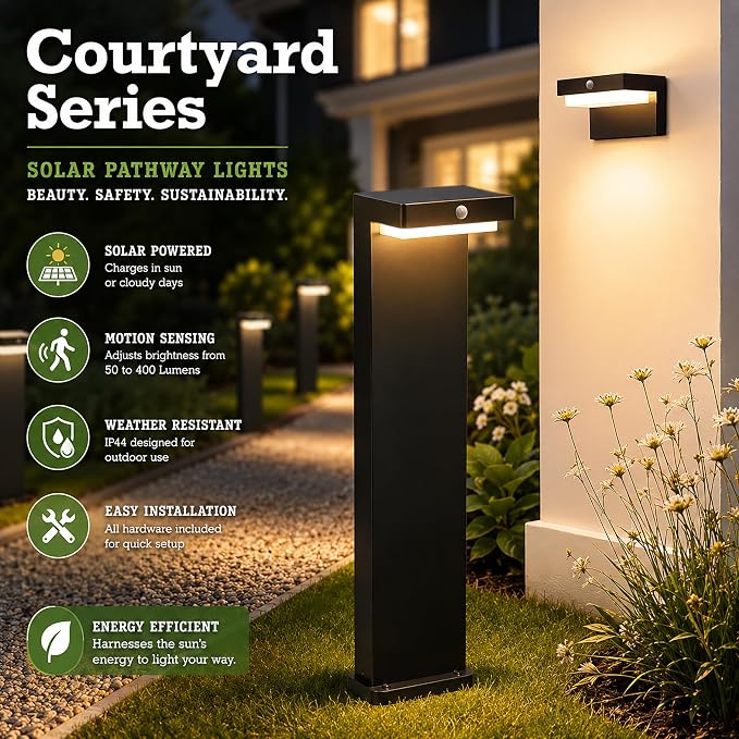 Square Solar Wall Lights - Solar Powered Wall Lamps - LED Lights - PIR Sensor & Two Lighting Modes - Rechargeable Battery Lasts Up to 55 Hours - 3000K - IP44 Weather Resistant - 2 Pack