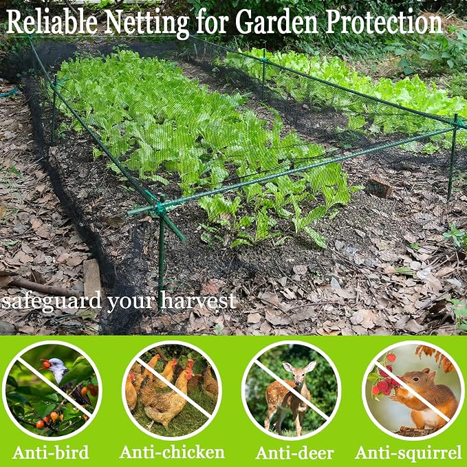 Meanchen Bird Netting 14x14 Ft, 1/2In Mesh Heavy Duty Garden Netting Pest Barrier for Plants, Vegetables, Extra Strong Woven Mesh Netting, Animal Fencing for Fruit Trees Against Birds, Deer, Poultry