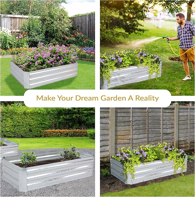 Sunnydaze Galvanized Raised Garden Bed Kit - 4x2x1 ft Outdoor Raised Garden Bed - Metal Planter Box for Vegetables, Flowers, Herbs - Silver - 4' x 2' Rectangle
