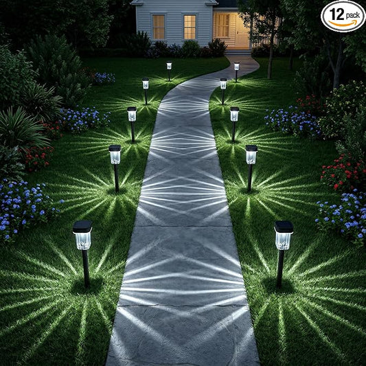 LIANGLOME Solar Pathway Lights Outdoor 12 Pack - IP55 Waterproof Solar Powered Garden Lights 6000K Cold White LED, Auto On/Off Outdoor Solar Lights for Yard Driveway Patio Decor Landscape Lighting