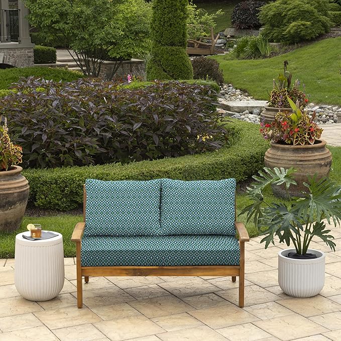 Arden Outdoor Loveseat Cushion Set, 48 x 24, Rain-Proof, Fade Resistant, Cushion Set for Couch, Bench, and Swing Alana Tile