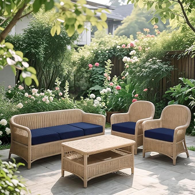 FORCHEER Waterproof Patio Cushion Covers for Outdoor Furniture 24-25inch Stretch Jacquard Outdoor Cushions Covers Set of 2 with Buckle Replacement Washable-Navy Blue