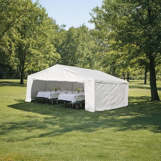 Caravan Canopy Domain Carport Sidewall Enclosure Set, 20' x 20', White, 22 lbs, Polyethylene Material, Sun Protection, Set of 4 Sidewalls, Frame and Top Not Included