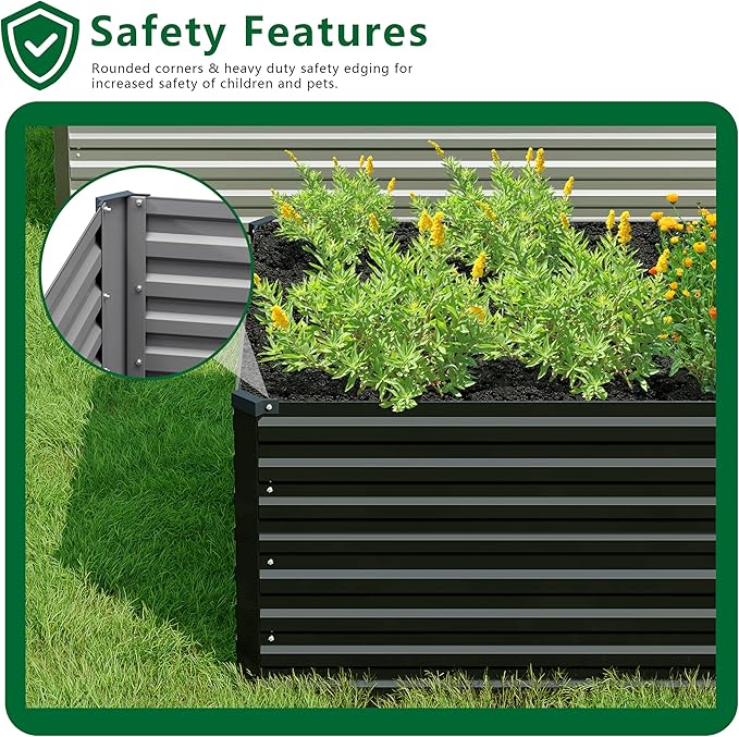 DIIYIV 6x3x2FT Galvanized Raised Garden Bed Kit,Vegetable Plant Boxes-Rectangle Metal Flower Box,Large Planter Raised Beds Outdoor Garden for Planting,Fruit,Herb-Black