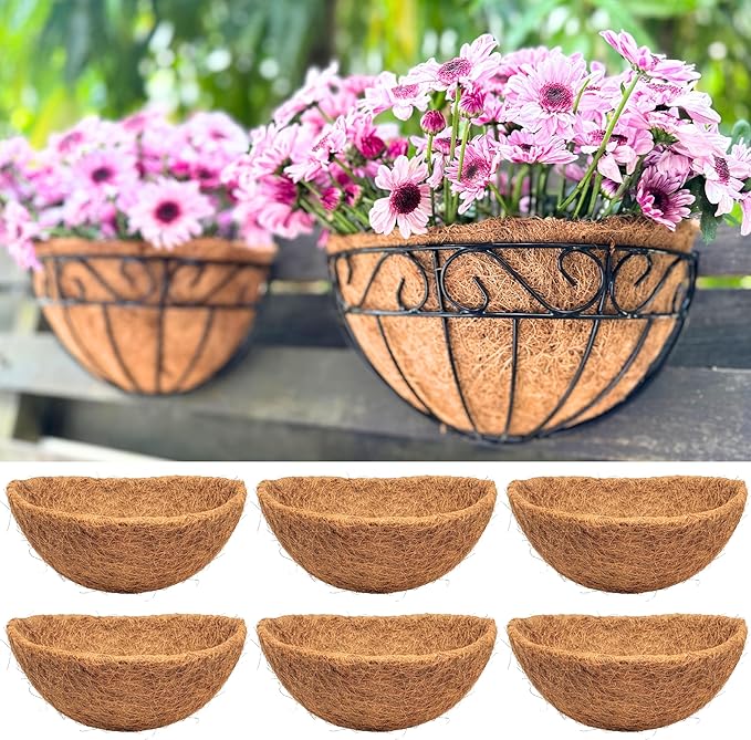 LaLaGreen 12" (6 Pack, Half Round) Coco Liners for Wall Hanging Planter – Small Coir Fiber Husk Replacement for Window Box, Pot, Garden Holder Basket-Also Available in 10/14/16’’ & Different Shapes