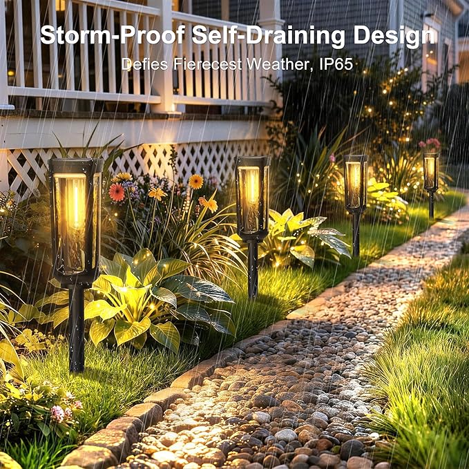JEJOT Solar Pathway Lights Outdoor Waterproof IP65, 4 Pack Warm White Solar Walkway Lights, Auto On/Off Outdoor Light for Lawn Garden Patio Driveway Decor Landscape Lighting