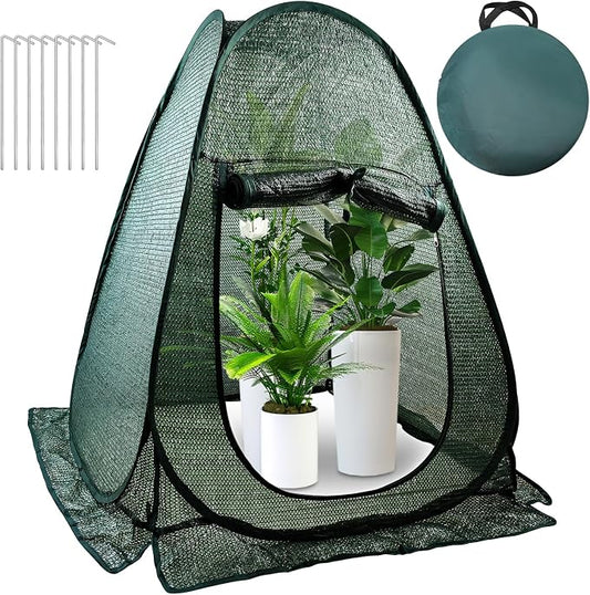 1 PCS Pop up Plant Cover Tent for Outdoor Plants, Large Plant Shade Tent 80% UV Resisitant Sunblock Shade Cloth Net Zipper Door Garden Pest Guard Plants Sun Protection with Stakes, 28 x 28 x 32 Inch
