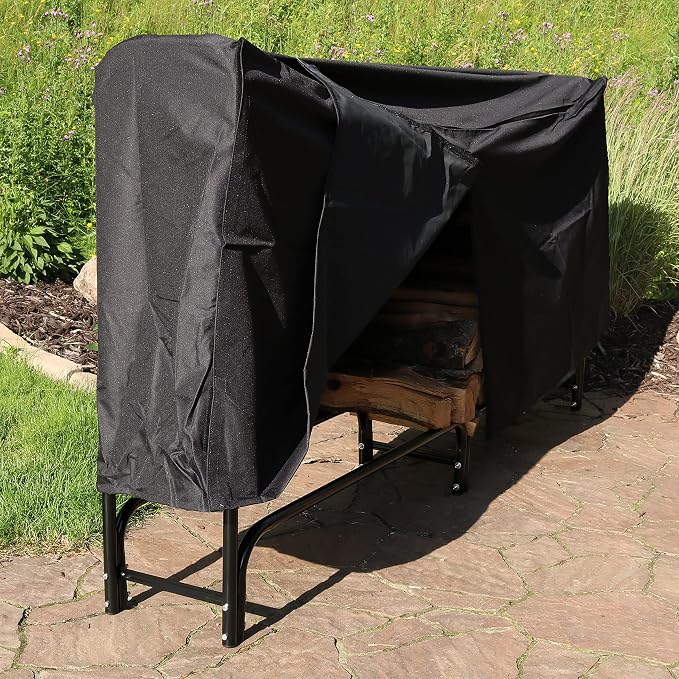 Sunnydaze 8-Foot Firewood Rack with Cover - Outdoor Wood Storage - Heavy-Duty Steel Log Holder - 1500-lb Capacity