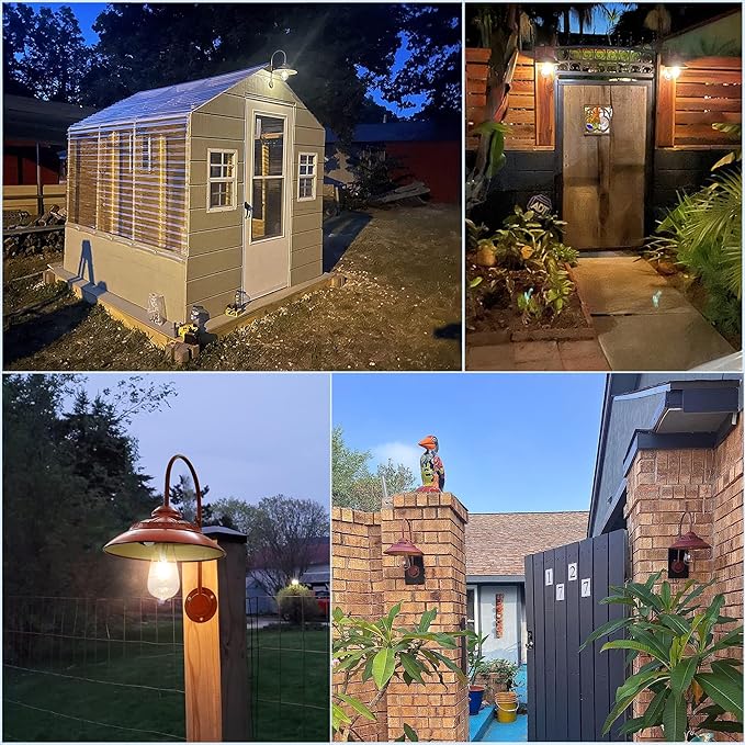 Goodeco Solar Barn Lights Outdoor - Warm White Outdoor Wall Lights with Motion Sensor & Clear Glass LED Edison Bulbs, No Wiring, Ideal Gifts for Patio Porch Deck & More, Red (2 Pack)