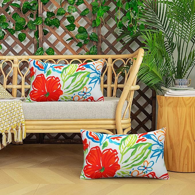 Merrycolor Set of 2 Outdoor Throw Pillow Covers Colorful Decorative Waterproof Outdoor Lumbar Pillows for Patio Furniture Tent Balcony Couch Sofa 12x20 Inch