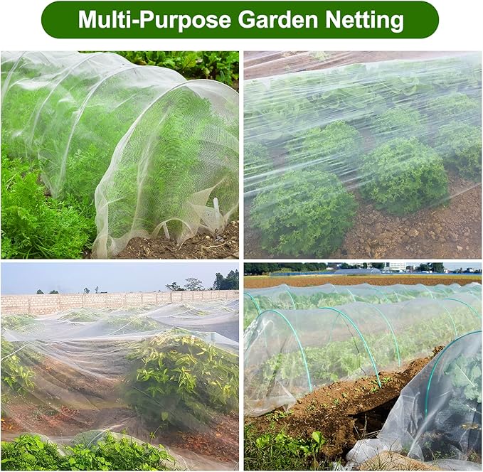 Garden Netting, Jevrench Durable Ultra Fine Garden Netting, Garden Plant Cover Row Cover Makes Plants, Vegetables, Fruits, and Flowers Grow Better (8ft x 25ft)