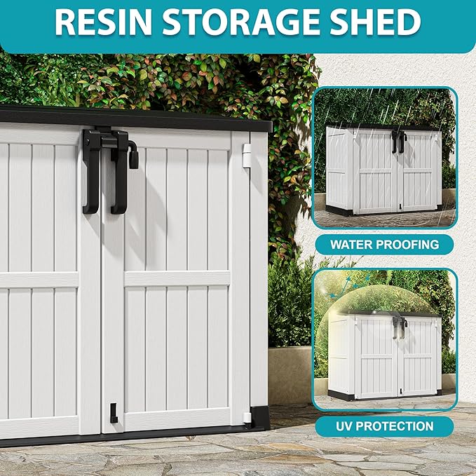 Outdoor Horizontal Resin Storage Box 36 Cu Ft with Lockable Doors, Portable Outdoor Storage Shed -Waterproof Outdoor Storage Cabinet for Garden,Easy to Assemble