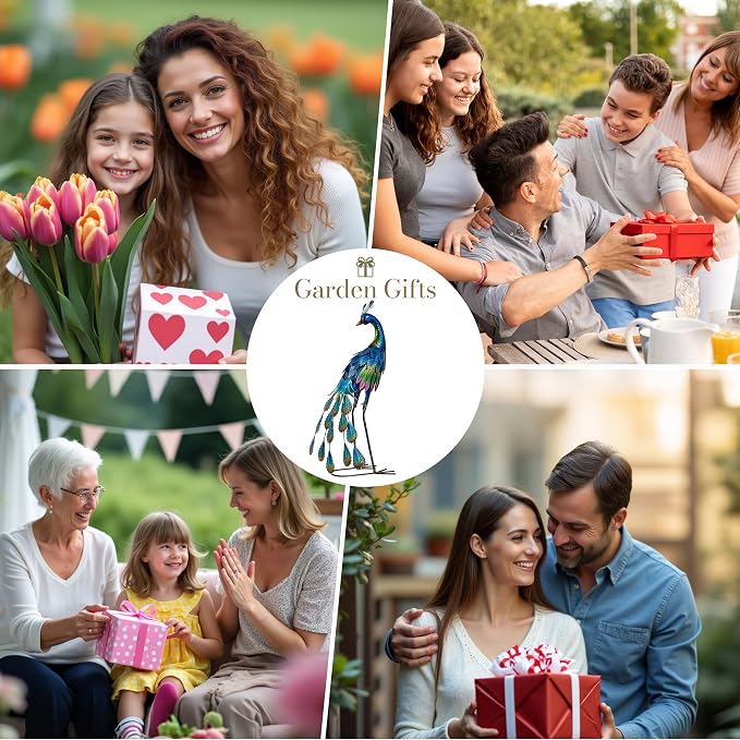 TERESA'S COLLECTIONS Garden Decor, Peacock Yard Decor, Elegant Peacock with Colorful Painting,18", Waterproof Metal Outdoor Statues, Garden Gifts, Birthday Gifts for Women Mom