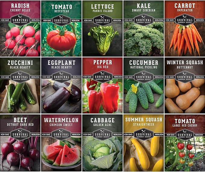 Vegetable Garden Seed Vault for Planting – 15 Pack Collection | Heirloom Non-GMO Family Garden Kit & Gift – Tomato, Lettuce, Cucumber & Squash – Indoor or Outdoor Growing – Survival Garden Seeds