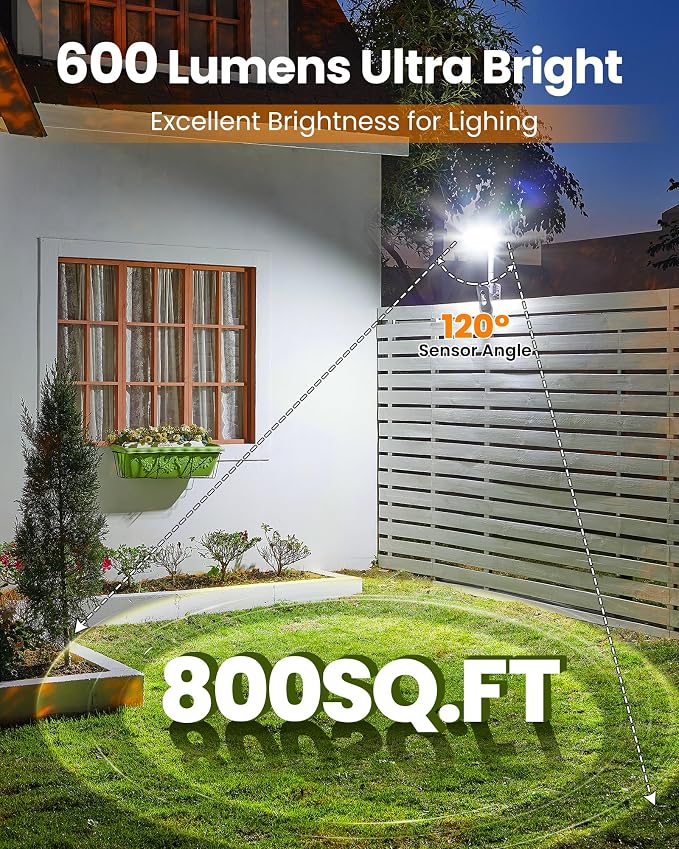 Clip On Solar Lights Outdoor, Motion Sensor Outdoor Lights, 92 LEDs 600LM Solar Fence Lights Outdoor Waterproof,Security Lights for Fence, Deck, Gutter (1, Clamp/Black/6000K)