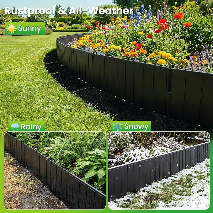 15 Panels Metal Landscape Edging, 6.2in (H) x 20 ft (L)–No Dig Garden Edging with 16 Stakes, Modular Adjustable 0-270°for Tree Rings & Yard Pathways, Matte Finish, Anti-Rust Metal Garden Border(Black)