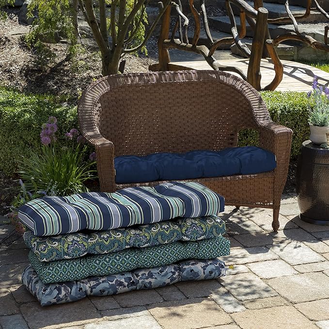 Arden Outdoor Wicker Settee Cushion, 41.5 x 18, Rain-Proof, Fade Resistant Sapphire Blue Leala